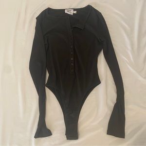 Princess Polly Black Long Sleeve Button Up Bodysuit
